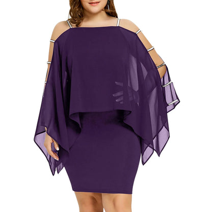 Elegant Sheer Overlay Batwing Sleeve Alternative Fashion Mini Dress