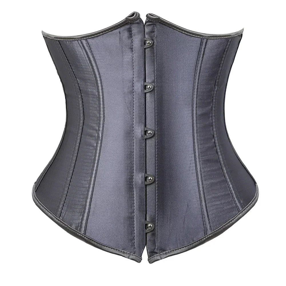 Satin Underbust Corset with Busk Front Closure and Structured Waist Silhouette