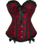 Lace Trim Overbust Corset with Bow Detail and Structured Shaping Panels