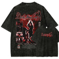 Crimson Shadow Anime Graphic Oversized Vintage Washed Cotton T-Shirt