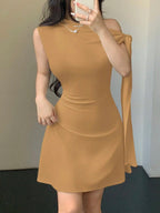 One Shoulder Mini Dress with Draped Detail and Elegant Asymmetrical Silhouette