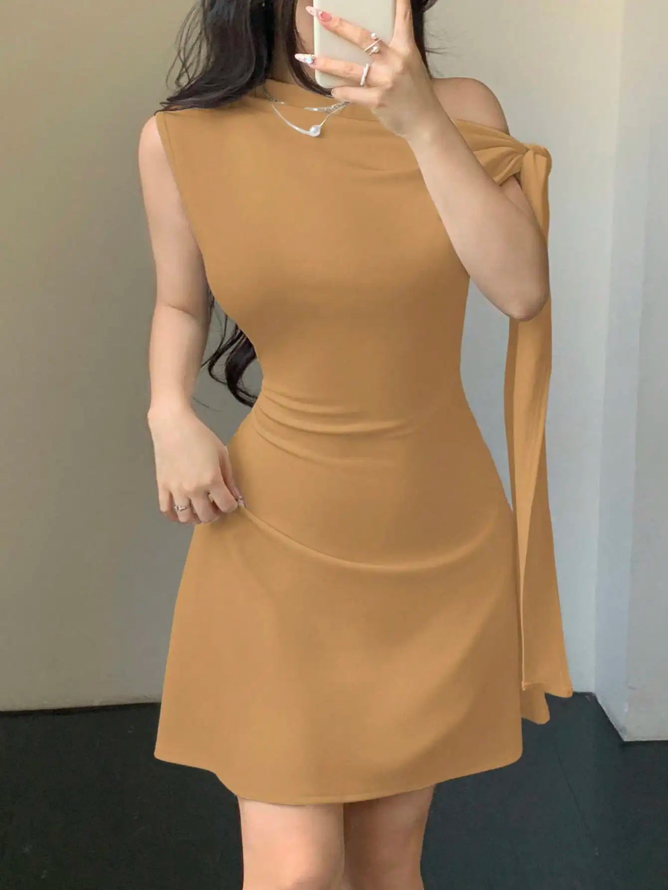 One Shoulder Mini Dress with Draped Detail and Elegant Asymmetrical Silhouette