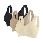 3-Piece Wireless Push-Up Bra Set with Ribbed Texture, V-Neck Design and Adjustable Straps