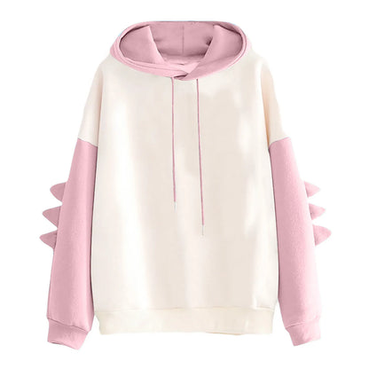 Anime Pastel Streetwear Hoodie with Manga-Inspired Dinosaur Sleeve Accents