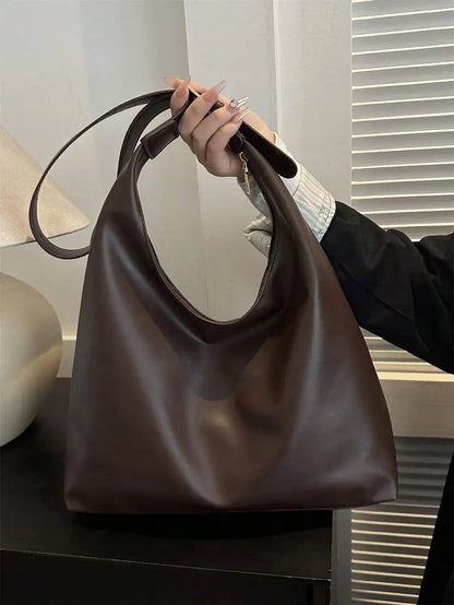 Large Slouchy Faux Leather Hobo Tote Bag with Relaxed Shoulder Design