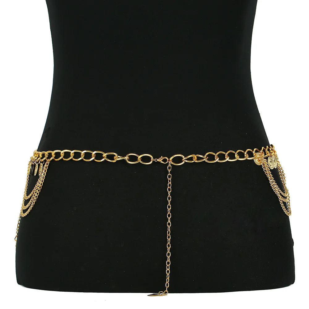 Bohemian Layered Coin Tassel Waist Chain Belt for Festival and Statement Styling