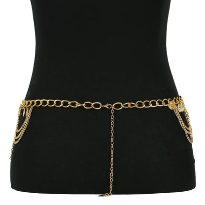 Bohemian Layered Coin Tassel Waist Chain Belt for Festival and Statement Styling