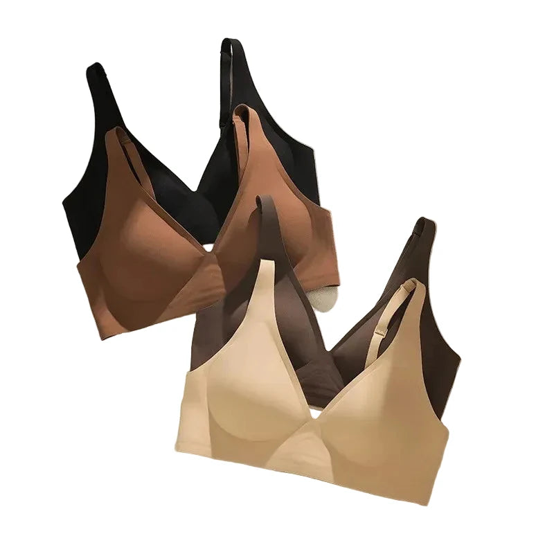 Seamless Deep-V Wire-Free Bra with Wide Smoothing Straps