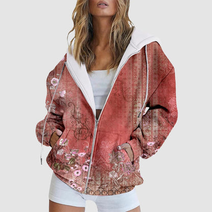 Women's Gradient Zip-Up Hoodie with Relaxed Casual Streetwear Everyday Layering Fit