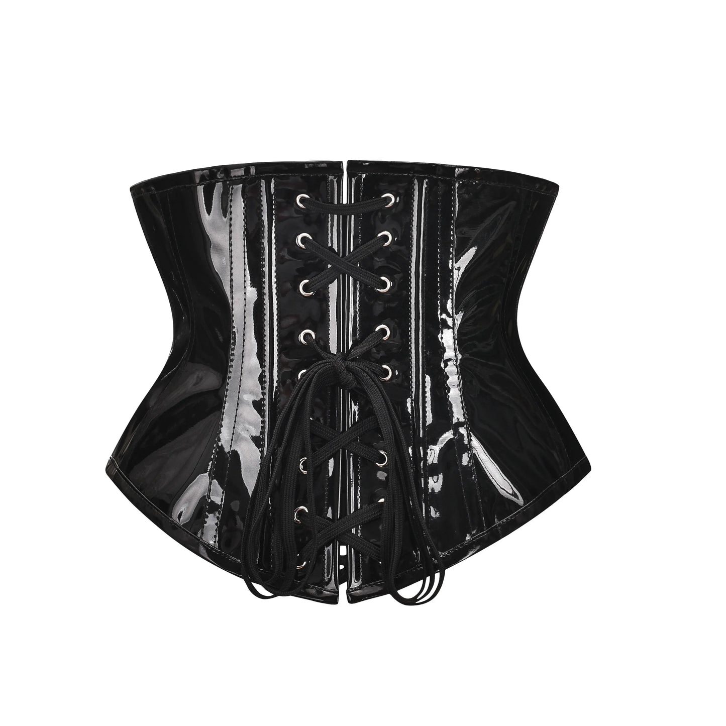 Glossy PVC Underbust Corset Belt with Structured Panels and Sculpted Fit