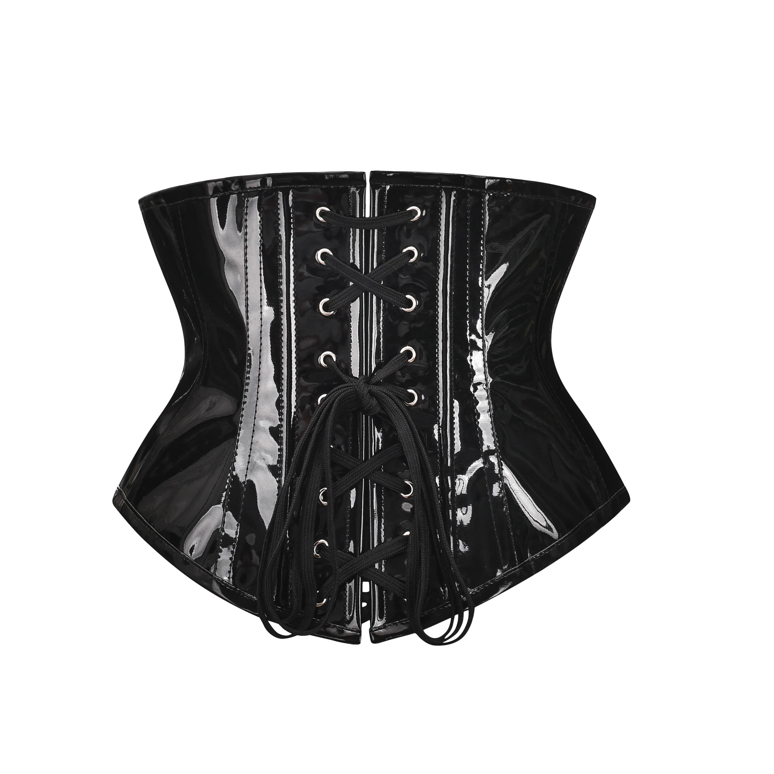 Glossy PVC Underbust Corset Belt with Structured Panels and Sculpted Fit