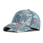 Vintage Floral Print Washed Baseball Cap with Curved Brim for Casual Streetwear Everyday Style