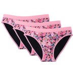 Three-Piece Floral Print Menstrual Brief Set with Contrast Waistbands