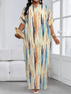 Abstract Print Batwing Sleeve Maxi Dress with Relaxed Flowing Silhouette