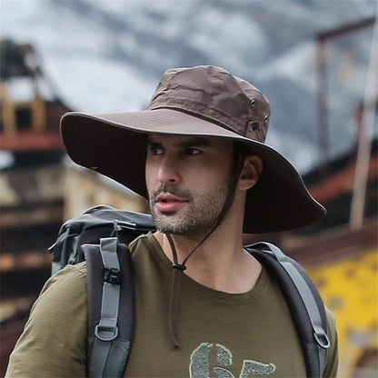 Wide Brim Outdoor Bucket Hat with Breathable Mesh Panels for Hiking Fishing and Travel