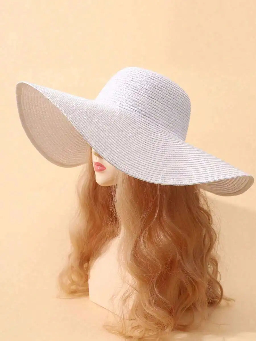 Women's Foldable Wide Brim Straw Sun Hat for Beach Vacation and Outdoor Summer Wear