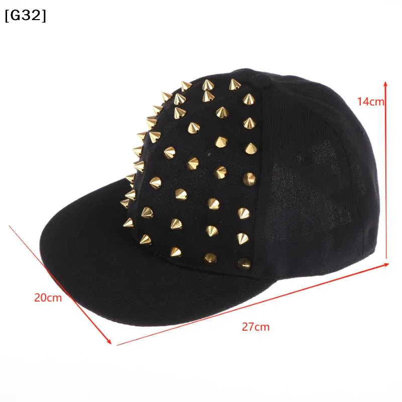 Studded Flat Brim Baseball Cap with Decorative Rivet Details for Y2K Streetwear Fashion