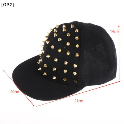 Studded Flat Brim Baseball Cap with Decorative Rivet Details for Y2K Streetwear Fashion