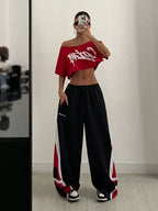 Off Shoulder Graphic Crop Tee with Relaxed Streetwear Inspired Silhouette