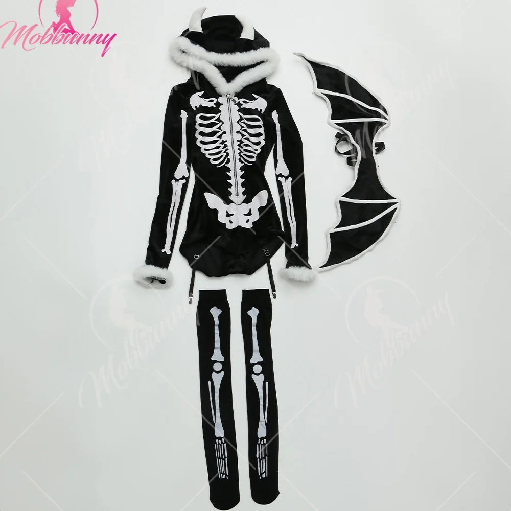 Women's Contemporary Graphic Print Hooded Bodysuit With Detachable Wings And Matching Layered Hosiery