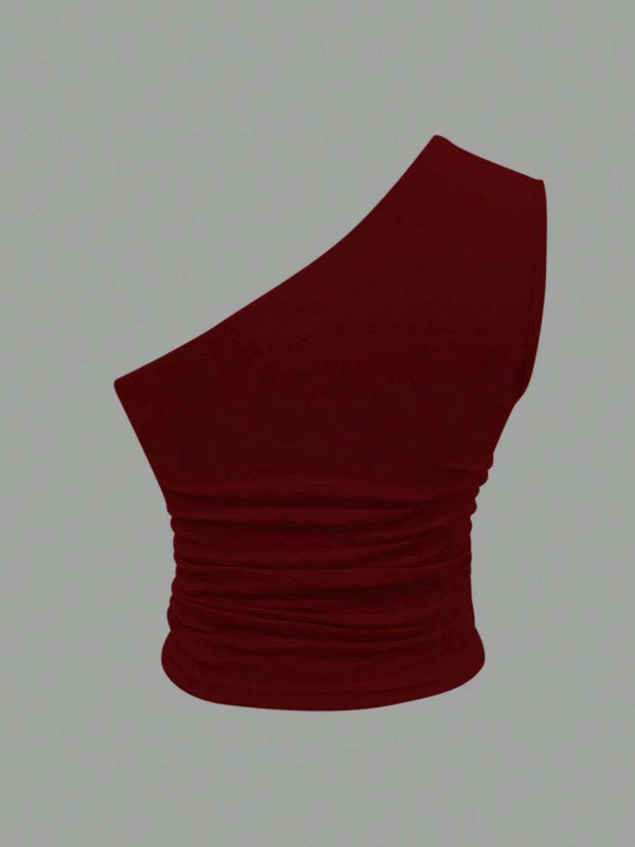 One Shoulder Knit Crop Top with Slim Fit Contemporary Summer Streetwear Style