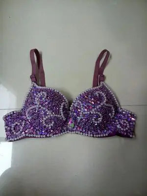 Glamorous Rhinestone-Studded Plunge Bra with Crystal Embellishments
