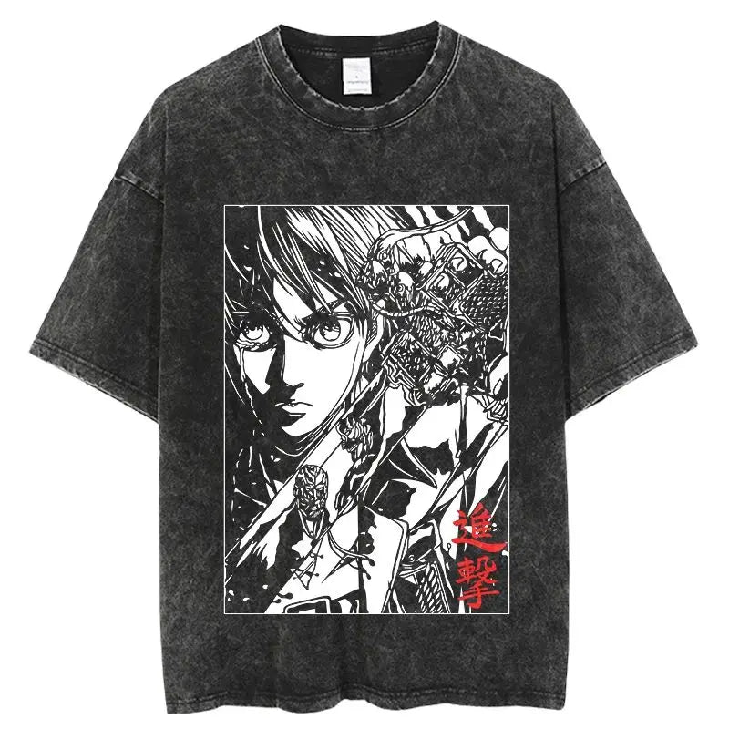 Retro Anime Manga Portrait Graphic T-Shirt with Japanese Streetwear Aesthetic
