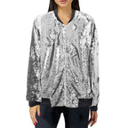 Women's Sequin Zip-Up Bomber Jacket with Contemporary Statement Streetwear Party Style