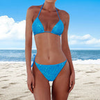 Halter Sequin Bikini Set with Tie Neckline, Knotted Details, Padded Top and High-Waisted Bottom for Beach Vacations