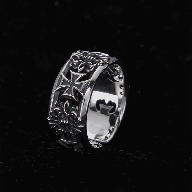 Adjustable Gothic Cross Engraved Ring Alternative Punk Statement Jewelry