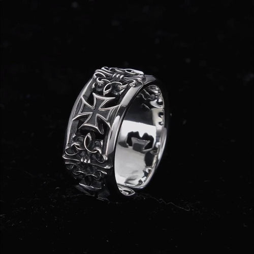Adjustable Gothic Cross Engraved Ring Alternative Punk Statement Jewelry