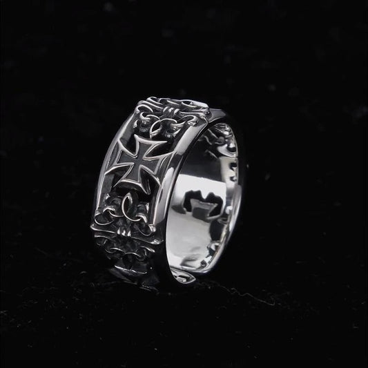Adjustable Gothic Cross Engraved Ring Alternative Punk Statement Jewelry