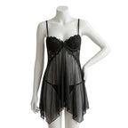 Classic Black Sheer Mesh Babydoll with Floral Lace Cups and Matching Panty