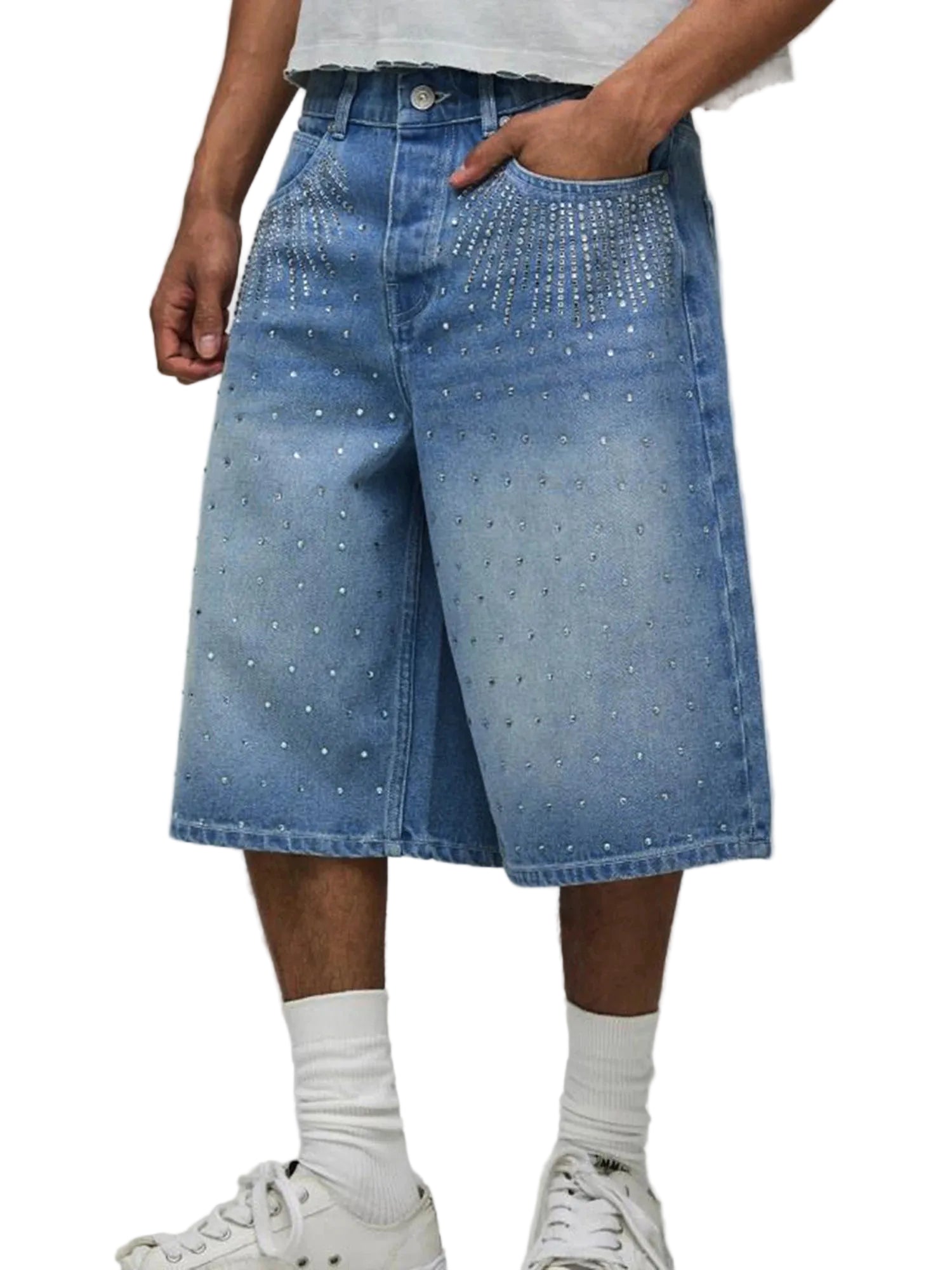 Men's Loose Knee Length Denim Style Shorts with Mid Rise Casual Everyday Comfort