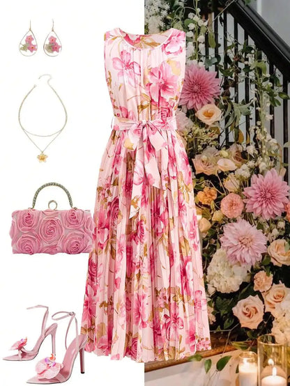 Vintage Floral Midi Dress with Soft Gothic Coquette Fashion Aesthetic