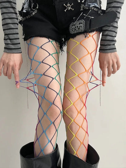 Large Mesh Fishnet Tights with Stretch Construction for Contemporary Alternative Streetwear Looks
