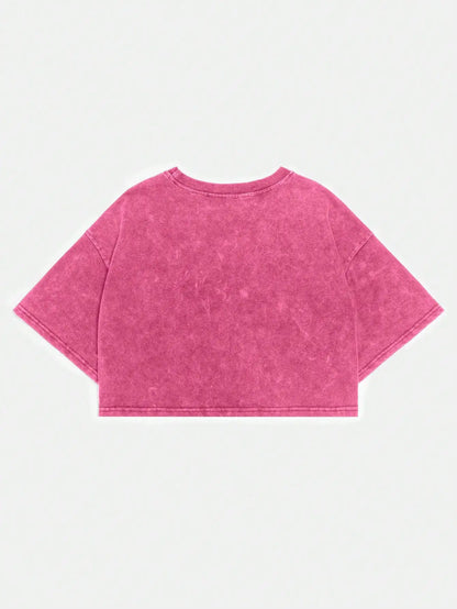 Washed Cotton Crop Tee with Relaxed Fit and Everyday Casual Style