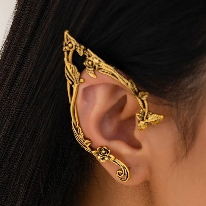 Gothic Bat Wing Ear Cuff with Chain Statement Alternative Jewelry