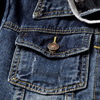 Hooded Denim Style Cropped Jacket with Vintage Streetwear Inspired Design