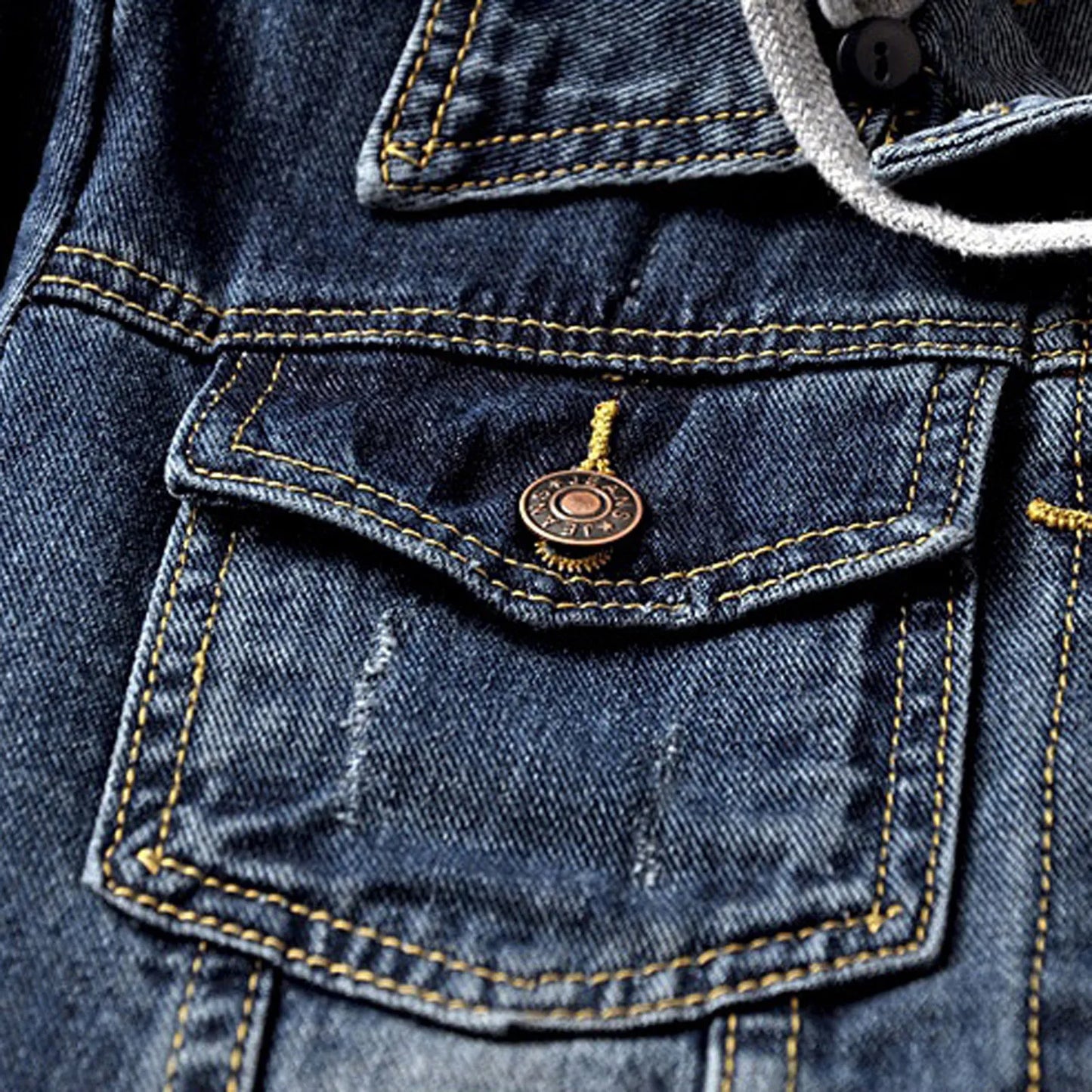 Hooded Denim Style Cropped Jacket with Vintage Streetwear Inspired Design