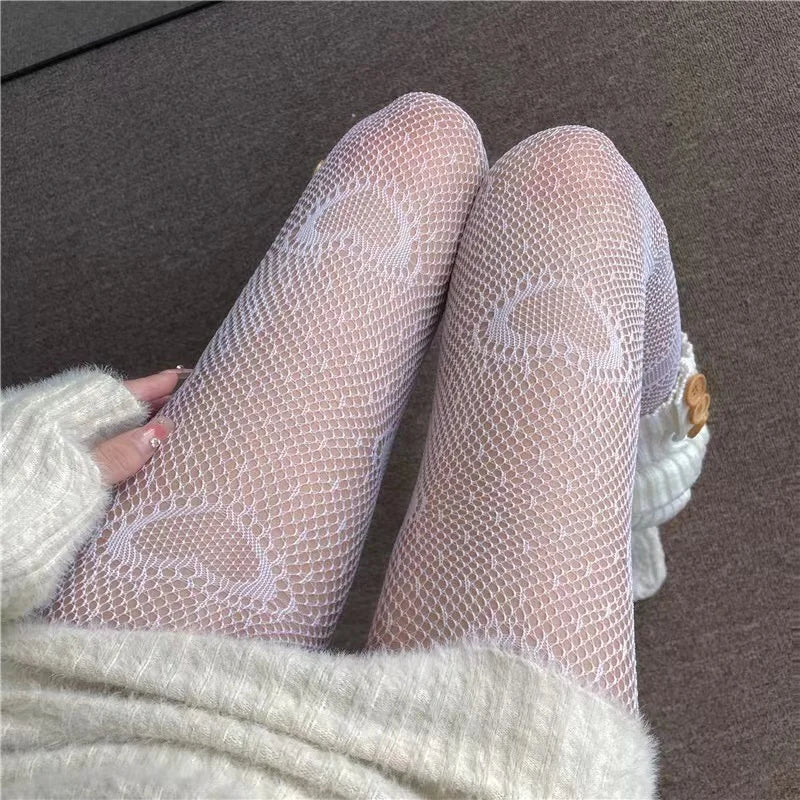 Heart And Floral Mesh Fishnet Pantyhose Delicate Alternative Fashion Tights