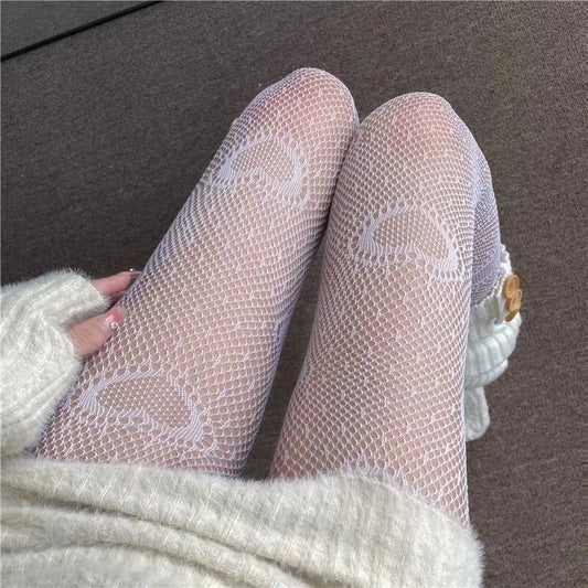 Heart And Floral Mesh Fishnet Pantyhose Delicate Alternative Fashion Tights