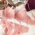 Chartreuse Strappy Cutout Underwire Bra and Sheer Mesh Panty Set