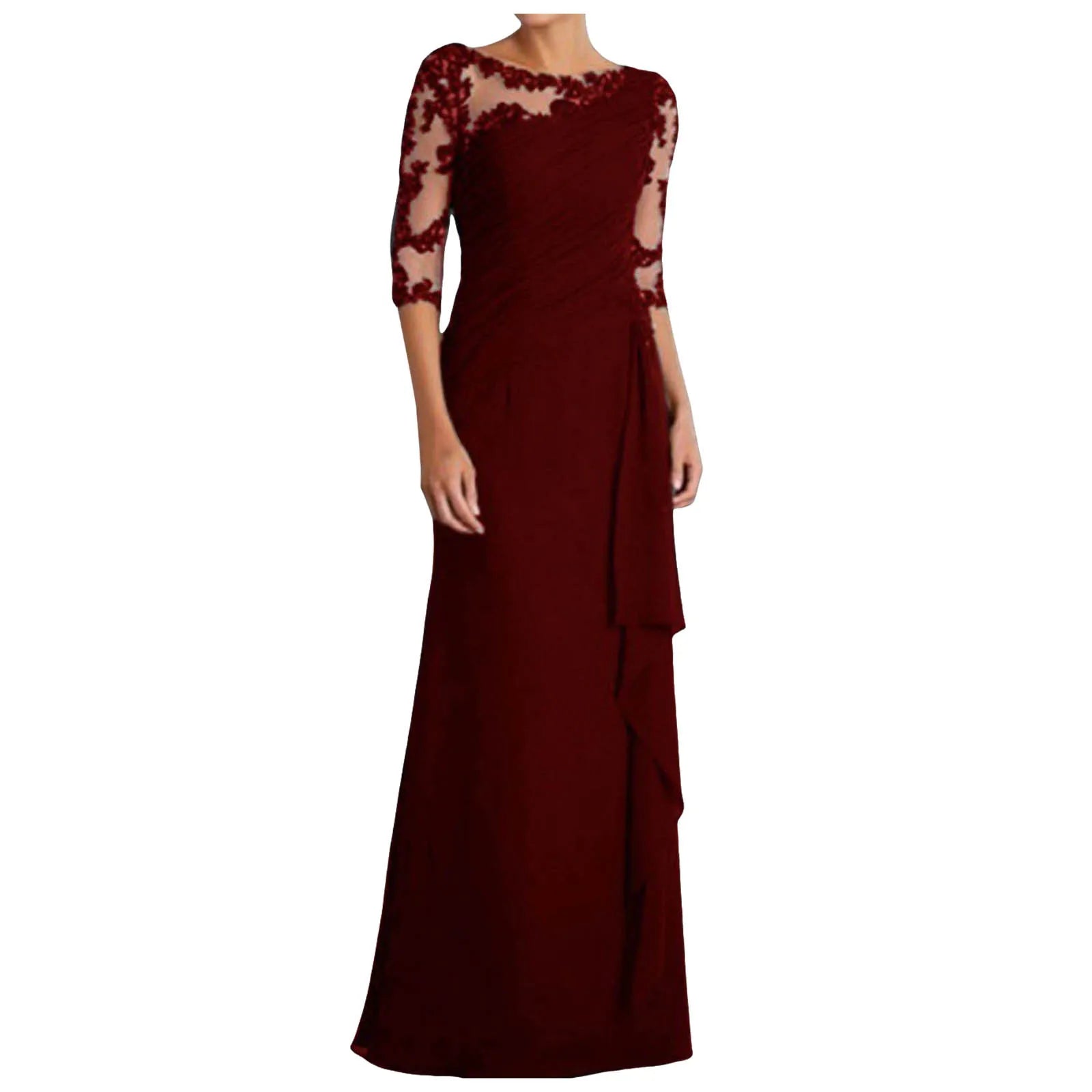 Lace Detail Floor Length Dress With Soft Structured Silhouette