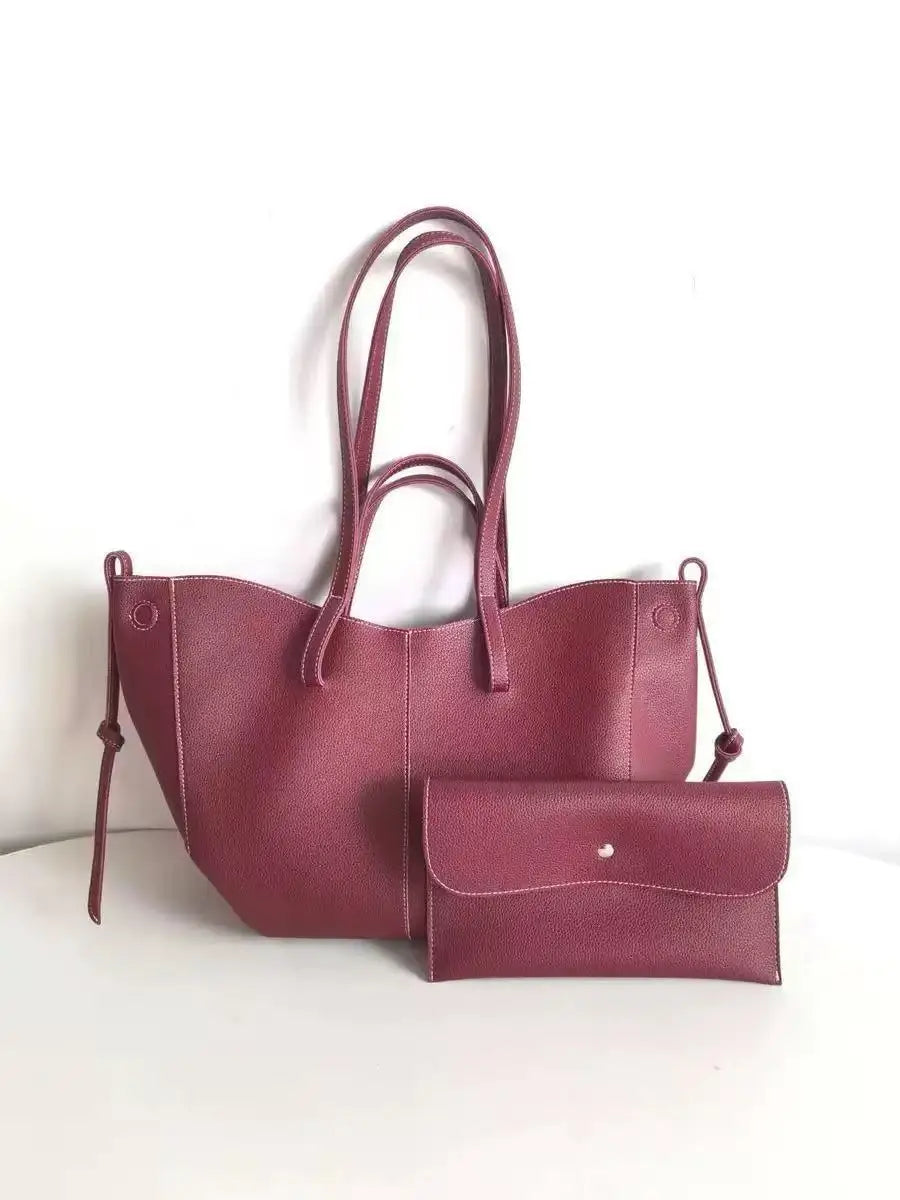 Minimal Faux Leather Tote Bag Set with Crossbody Companion Bag