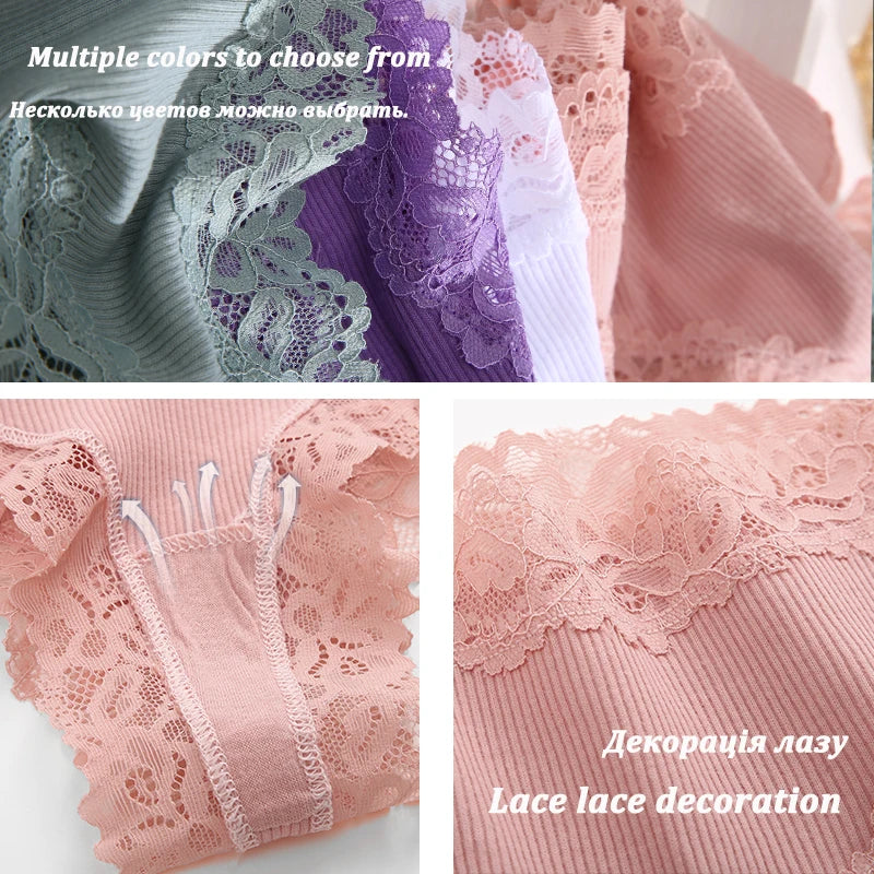 12-Piece Women’s Low-Rise Cotton Thong Panties Set with Ribbed Knit Texture, Lace-Trim Styling and Assorted Solid Colors