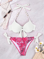 Neon Green Underwire Halter Bikini with Printed Side-Tie Bottom