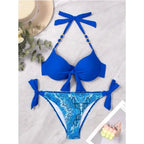 Vibrant Turquoise Underwire Bikini with Mixed Animal Print Bottoms