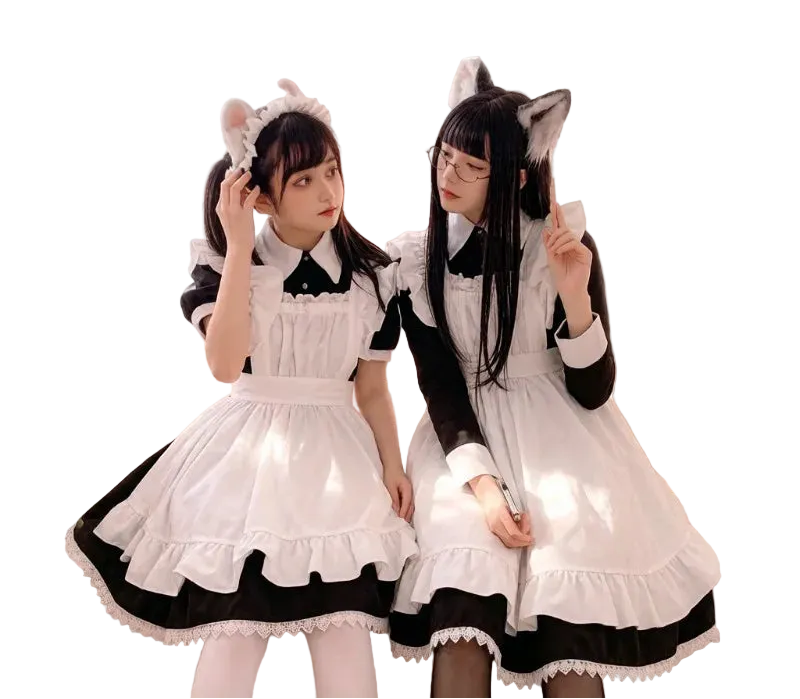 Classic Monochromatic Ruffled Maid Dress with Sweetheart Bow Detailing