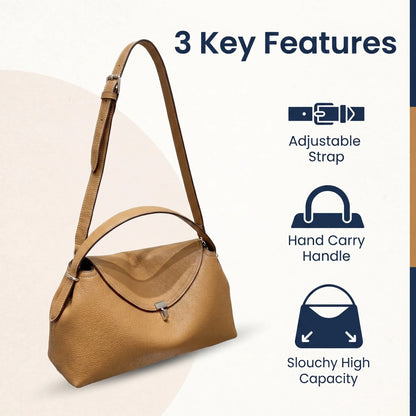 Soft Leather Bowling Shoulder Tote Bag with Convertible Carry Design
